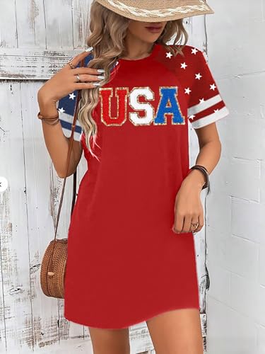 Image of YI XIANG RAN 4th of July Dress Women: American Flag Dresses USA Stars Stripes Shirt Patriotic Tshirt Summer Sundress