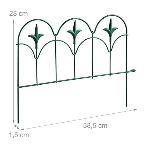 Relaxdays Beeteinfassung, 4er Set, Metall, HxB: je 28 x 38,5 cm, Beetumrandung für Garten, Zierzaun zum Stecken, grün