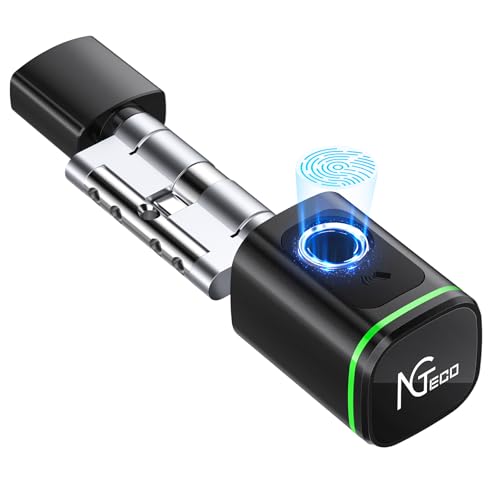 NGTeco Fingerprint Cylinders, Smart Lock Biometric Identification with App and Smart Card, Adjustable Length for 30-90mm Door