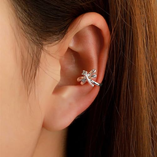 Andelaisi Boho Crystal Dragonfly Ear Cuff - Vintage Gold Clip On Earrings - No Piercing Cartilage Jewelry for Women2
