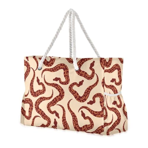 susiyo Beach Bag Red Snake Beach Tote Bag Large Travel Tote Bag Waterproof Lightweight Shoulder Bag with Thick Cotton Rope for Gym Beach Travel Pool Yoga Baby Utility Bag