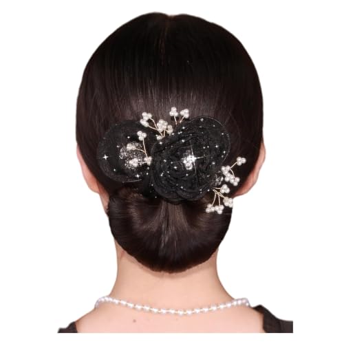 Insstyle Full Star Flower Hair Accessories,2024 New Hand Embroidered Flowers Deft Bun,Deft Bun Hair Twister,Lazy Hair Curler Deft bun Maker, Insstyle Flower Hair Bun Roller (Black)