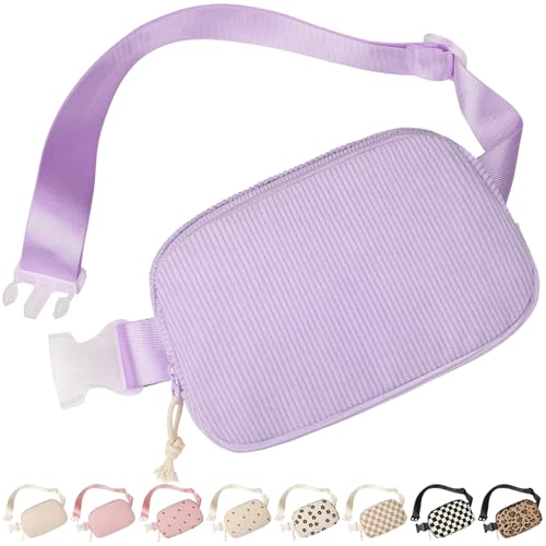 Vankor Cute Purple Fanny Packs for Women Cross Body Corduroy Purple Belt Bag for Women Crossbody Stylish Waist Pack Purse for Travel Hiking Workout Running