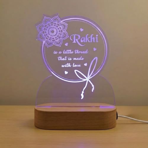 Image of Rakhi Quote LED Table Lamp - Multicolor Acrylic Night Light with Raksha Bandhan Design - Festival Gift for Brother & Sister
