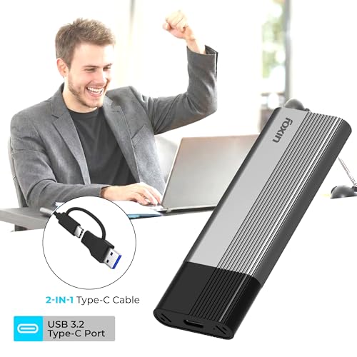 Image of Foxin N1 Express M2 /M.2 NVMe / SATA SSD Enclosure Case with USB 3.2, 10Gbps & PCIe NVMe Reader, Supports M /B&M Keys, 2230 /2242 /2260 /2280 SSDs, UASP Max 4TB Aluminium Case with Type-C & USB