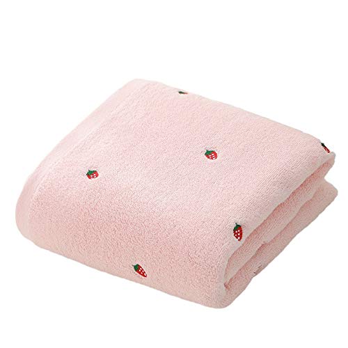 Toalla de baño de algodón puro premium con delicado bordado de fresa rosa 6