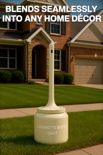 Cigarette Butt Disposal Outdoor, All-Aluminum 5-Gallon Receptacle, 40 in H x 11.8 in Dia, Beige – Rust-Proof, Weather-Resistant, Liner-Free, Oxygen-Restricting Top, Outdoor Ashtray