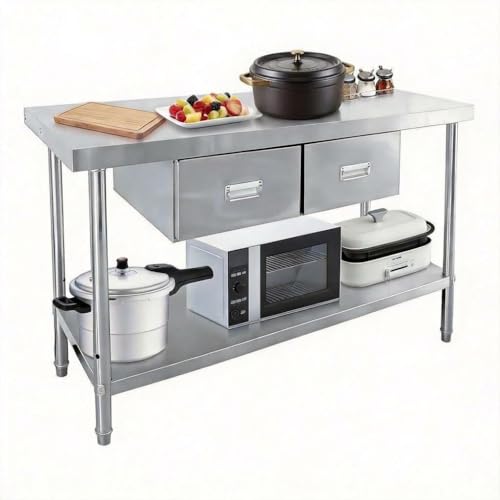 SierraSquad Stainless Steel Table with 2 Drawers 48 x 24 Prep Table