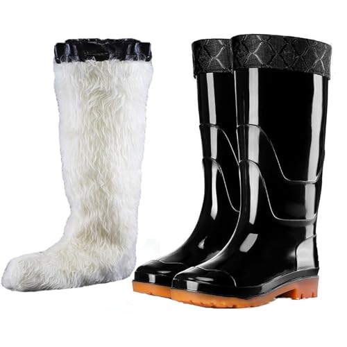 Detachable Fur Lined Rain Boots for Men, Waterproof PVC Mens Rain Boots for Garden Fishing Outdoor Work Mud Boots