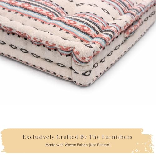 Image of Reversible 60x60x10 cm Woven Quilted Off White Floor Cushion with Cotton Filler for Seating, Patio Seat, Meditation, Yoga, Pooja, Guests, Living Room, Bedroom, Large Size 24x24x4 Inch