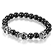 Flongo Bracelet Homme Acier Inoxydable Verre Perle Boule Tête de Mort Crâne Fantaisie Bijoux Cadeau Couleur Argent Noir