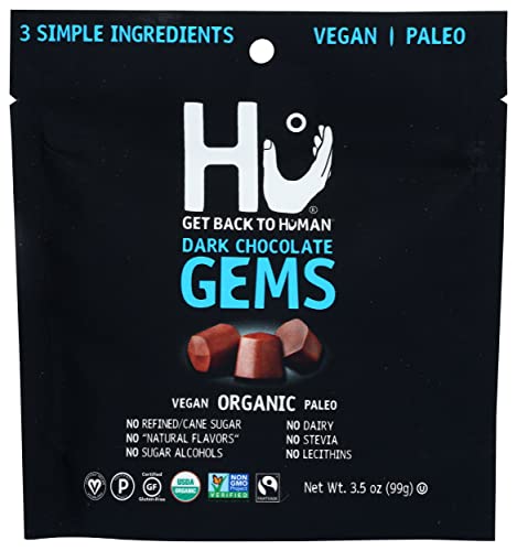 Hu Organic Snacking Simple Dark Chocolate Gems, Natural, Organic, Vegan, Gluten Free, Paleo, Non GMO, Fair Trade, 3.5 Ounce (Pack of 6)