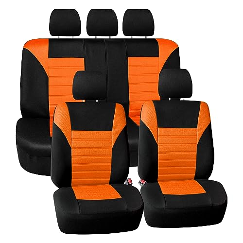 FH Group Car Seat Covers Full Set 3D Air Mesh - Universal Fit, Automotive Seat Covers, Low Back Seat Cover,Airbag Compatible,Split Bench Rear Seat,Washable Car Seat Cover for SUV, Sedan Orange
