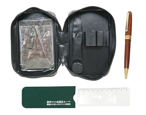 2個パック チャック式ケース捺印マット定規付ルーペ付 木軸レトロ回転ボールペン・エクサ EXPVC-NSR-1455-2