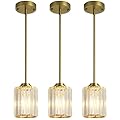 PUAMUBUA Pendant Lights Kitchen Island 3 Pack, Gold Modern Crystal Mini Chandelier Ceiling Hanging Pendant Light Fixtures for Kitchen Hallway Dining Room Bedroom