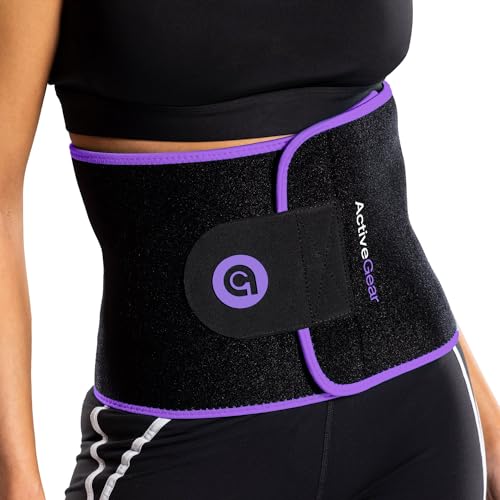 ActiveGear Waist Trainer for Women & Men - Sweat Band Waist Trimmer Belt for a Toned Look - Reinforced Trim and Extra Secure Fastening (Purple Hem Medium: 8 x 42)