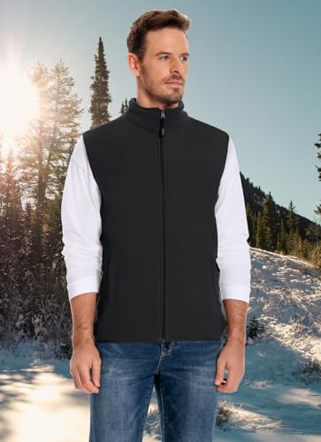 Image of Men's Fleece Vest Full-Zip Outerwear Lightweight Sleeveless Jacket With Zipper Pockets,07 Black,X-Large