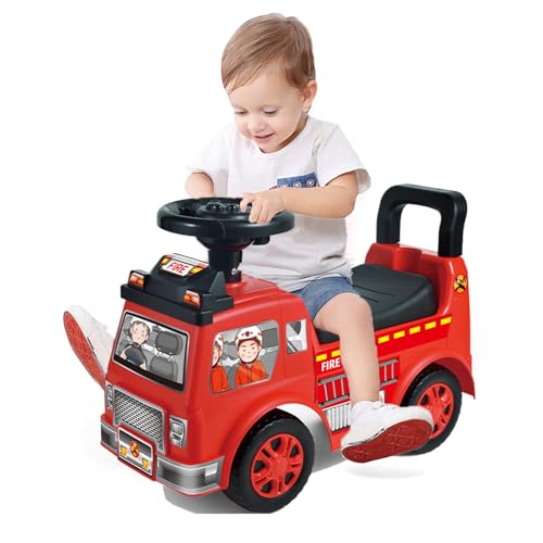 2025 Upgrade Toddler Ride On Toys with Under Seat Storage, Ride On Fire Truck with Music & Steering Wheel, Ride On Push Car for Toddlers 1-3 Years, Red