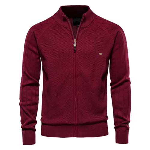 OHXSM Cárdigan de punto con cremallera completa para hombre, chaqueta de punto grueso, cuello alto, manga larga, suéter de punto grueso con cremallera completa, suéter de punto de manga larga,