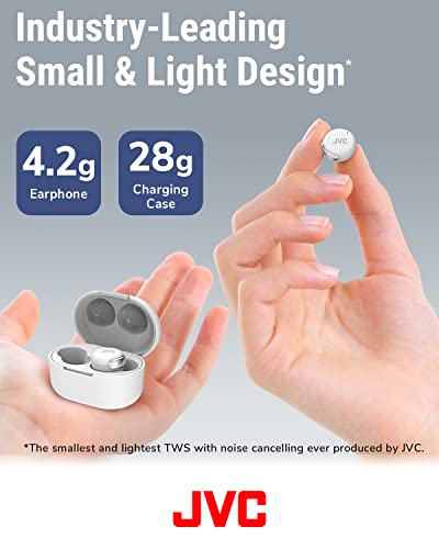Image of JVC Compact True Wireless Headphones with Active Noise Cancelling, Low-Latency Mode for Gaming and Movies, Bluetooth 5.2, Long Battery Life (up to 21 Hours) - HAA30TW (White), Small