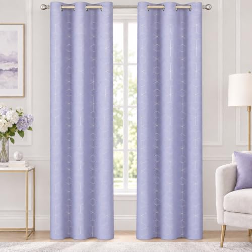 Deconovo Blackout Grommet Thermal Insulated Silver Foil Printed Curtains, Light Purple/Diamond, 52W x 45L