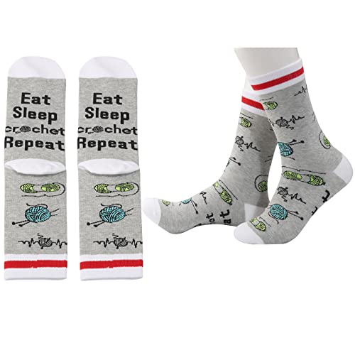 PXTIDY 2 Pairs Crocheting Socks Crochet Lover Gift Eat Sleep Crochet Gift For Crocheter Knitting Quilter