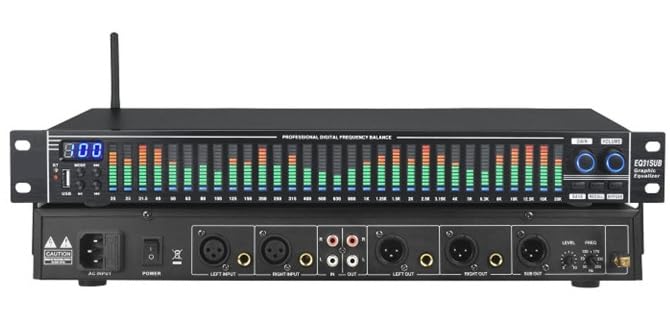 kh Professional 31-Band Digital Audio Equalizer – Rack Mount Stereo Graphic EQ with Real-Time Frequency Display – Noise Reduction Spectrum Analyzer – Studio & Live Sound Audio Processor