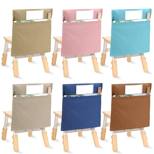 6 Pack Large 17 Inches Chairback Pocket Chart Student Chair Pockets Chair Back Classroom Organizer with Name Tag for Keeping Kids Student Book School Table Desk Organized (Stylish Color)