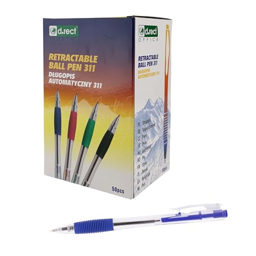 D.RECT 311 Ballpoint Pen with Ergonomic Grip for Office and Household 0.7mm Line Width Blue Pack of 12, 1 count (Pack of 50)