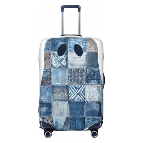 Cute Denim Patchwork Ghost Elastic Travel Luggage Covers Dustproof Scratch-Resistant Suitcase Protector Fit 22-24 Inch