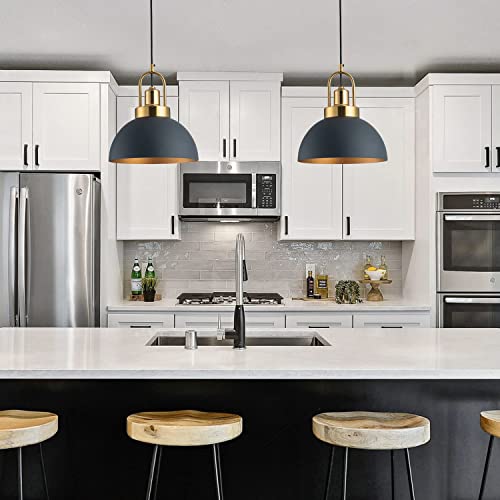 YHANFENGCY Vintage Pendant Light 9.84 "Black and Gold Chandelier Lighting Brass Socket Dome line Length 78.74" for Kitchen Island, Dining Room, Bedroom - Image 4