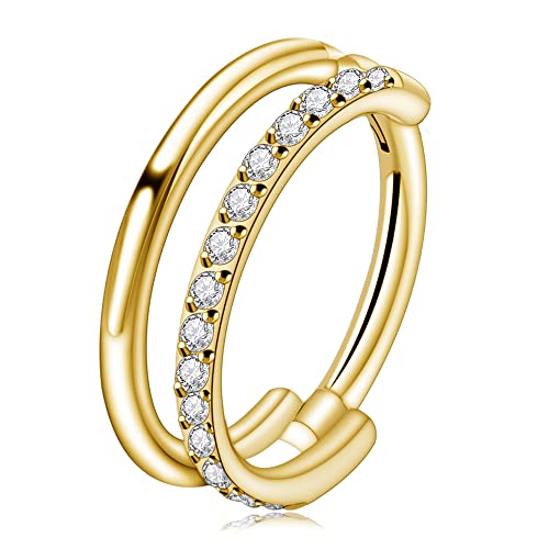 FINE4U Cartilage Earring Hoop for Conch Helix 16G 8mm 10mm 12mm, ASTM F136 Titanium Piercing jewelry for Women & Men, Body Implant Grade Nose Rings, Hypoallergenic Hinged Clicker