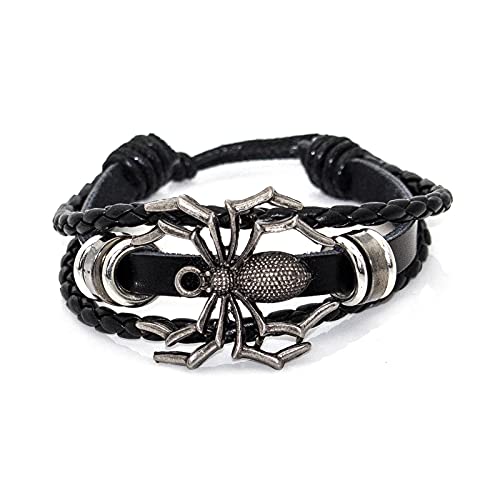 Xusamss Punk Rock Alloy Spider Bracelet Drawstring Rope Leather Bracelet,7-8inches4