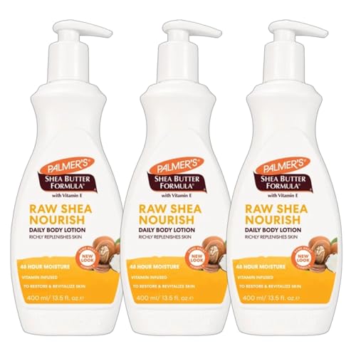 Palmer's Shea Butter Formula Raw Shea Nourish Daily Body Lotion, Richly Replenishes Skin, 48-Hour Moisture with Vitamin E, Pump Bottles 400ml, Pack of 3 | Click 'Customise Now' for Bulk Buy Options