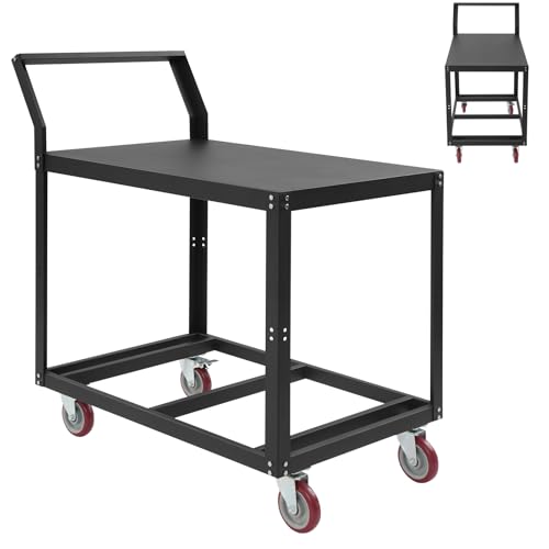 Tischwagen Transportwagen, Werkstattwagen Leer mit 2 Etagen, Plattformwagen mit Griff, Handwagen für Werkstätten, Hotels | Traglast 158,76 kg | 89.92×59.94×106.43cm | 2 Lenk- & Bockrollen (Schwarz)