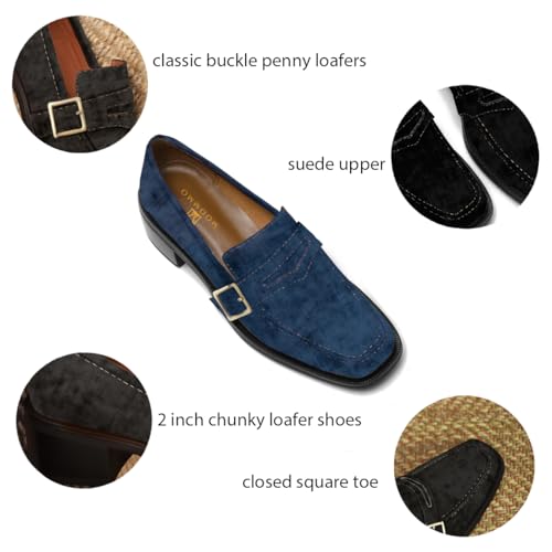 Image of MOOMMO Women Chunky Heel Penny Loafers Square Toe Buckle Slip On Comfort | Office Ladies Loafer Pumps 2 inch Stacked Block Heel Dress Loafers Oxfords Walking Dress Shoes Casual Size 4-11 M US