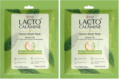Image of Lacto Calamine Green Tea Face Sheet Mask |Instant Hydration |Glycolic Acid & D-Panthenol| 25 ml (Pack of 2)