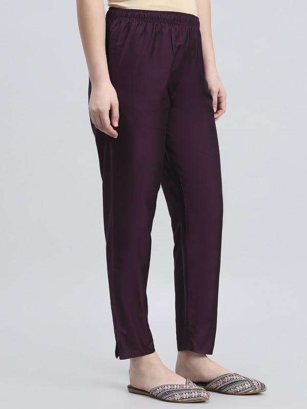 Image of GO COLORS Modal Spandex Metallic Pants Festive Full Length for Women| Lightweight, Mid Rise, Side Pockets