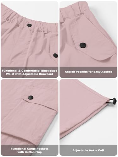 Image of Betusline Girls & Women's High Waist Wide Leg Cargo Pants Y2K Parachute Pants with Pockets and Drawstring 6 Years-Women 2XL