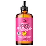 Evening Primrose Oil – 100% Pure, Cold-Pressed & Unrefined, Organic Evening Primrose Oil, Rich in Natural Fatty Acids & Antioxidants – for Skin, Hair, Massage & Carrier Oil, 4 fl oz Glass Bottle