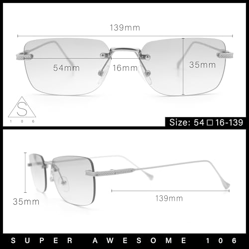 SA106 Retro Luxe Rimless Rectangle Metal Frame 90s Fashion Sunglasses3