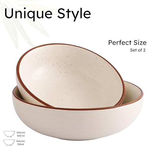 Image of miah decor Ceramic Serving Bowl- Pack of 2 | Speckled Ivory Rustic Stoneware Style Bowl for Rice, Curry, Gravy & Salad | Deep Multipurpose Serving Dish for Parties & Family Meals (STYEL 12)