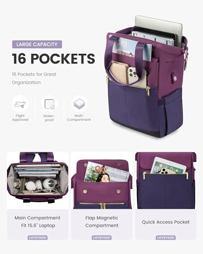Image of LOVEVOOK Laptop Backpack for Women, 17.7 Inch Work Laptop Bag with USB Port, Fashion Teacher Nurse Backpack Purse, Waterproof Travel Computer Backpack with Organizer Bag, 2pcs, Blue-Purple
