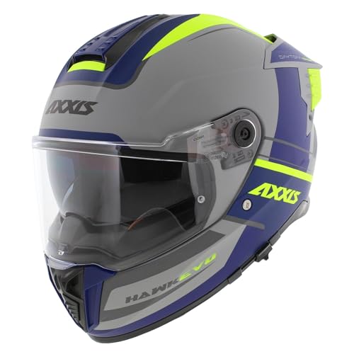 Casque intégral Axxis Hawk SV Evo Daytona C2 gris mat bleu jaune avec écran solaire