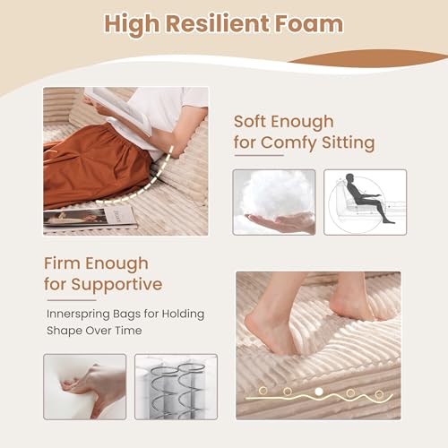 Image of HOOOWOOO Cloud Sectional Couches for Living Room,Modular Sectional Sofa No Assembly,165X110 Inch Plush Corduroy Large U Shaped Floor Couch Set with Extra Deep Seat Chaise Lounge(Beige)