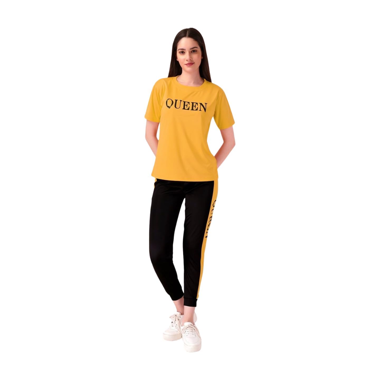 Women's Active Wear Track Suit Set Sportswear Top & Bottom Set for Women Western for Fitness & Workout Tshirt for Women Gym pants (IN, Alpha, XS, Regular, Yellow)-image-45