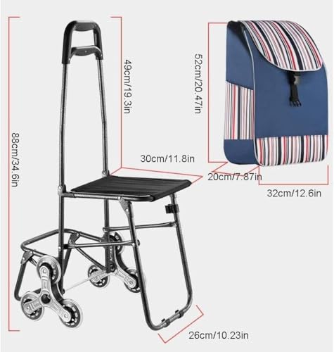 Einkaufswagen Einkaufstrolley Treppensteiger Einkaufstrolley Mit Sitz, Faltbarer Einkaufswagen, Treppensteigen, Tragbarer Handwagen, Einkaufstasche Mit Rädern Einkaufswagen Trolley Klappbar(D) – Bild 3