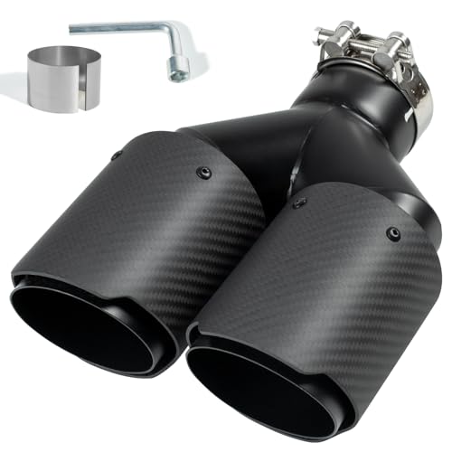 Catekro Embout d'Échappement 63mm Double Sortie, Sortie Echappement Voiture en Acier Inoxydable & Carbone Universelle 2,5