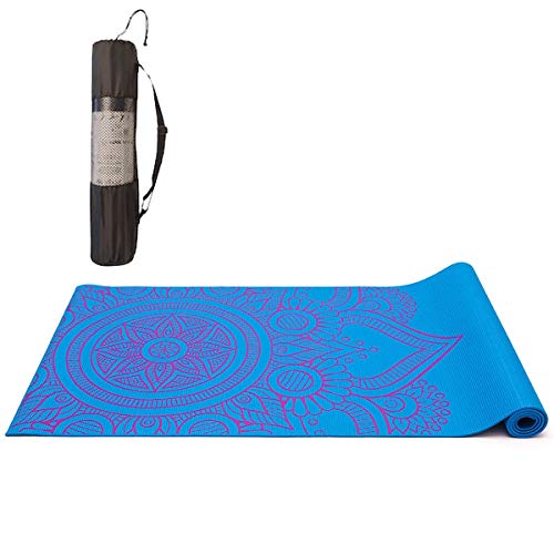 Tapete Yoga Mat Pilates PVC Com Estampa e Bolsa - AZUL CLARO