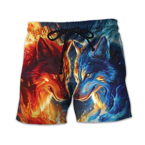 Wolf Moon Mens Swim Trunks - Wild Animal Hawaiian Mens Swim Short Beach Shorts TU-SH-47